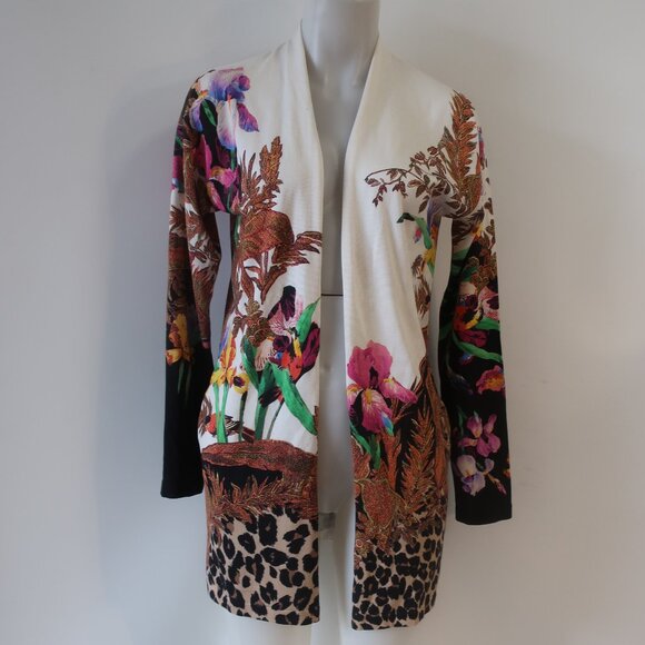 Womens Etro Milano Multi Floral Animal Print Silk Blend Cardigan Sweater 38 US/2 - Picture 2 of 11